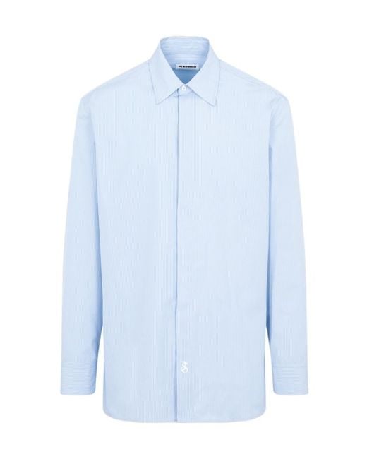 Jil Sander Blue Pinstriped Long-Sleeved Shirt for men