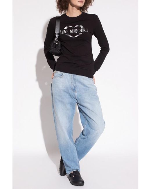 Moschino Black Logo Long-Sleeve Top