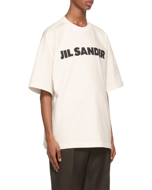 Jil Sander White Logo Printed Crewneck T-Shirt for men