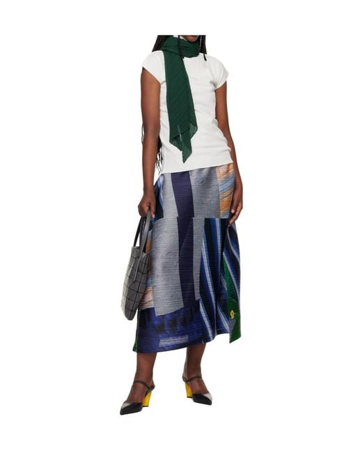 Pleats Please Issey Miyake Green Pleated Silk Scarf