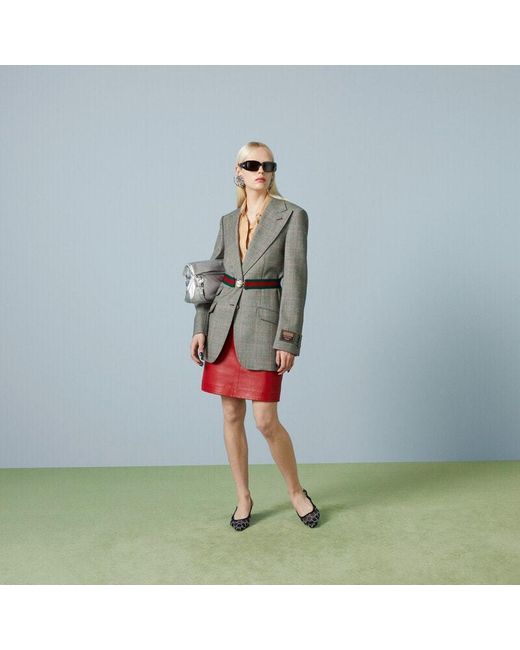 Gucci Gray Checked Tailored Jacket