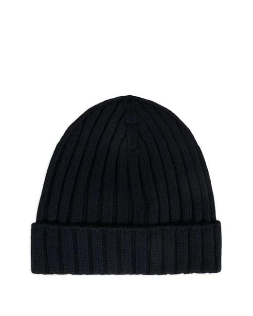Moncler Blue Ribbed Logo-Patch Beanie