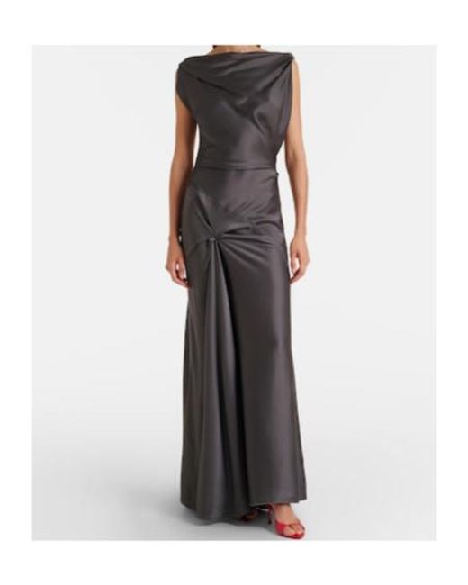 Victoria Beckham Black Posy Draped Gathered Crepe Satin Gown