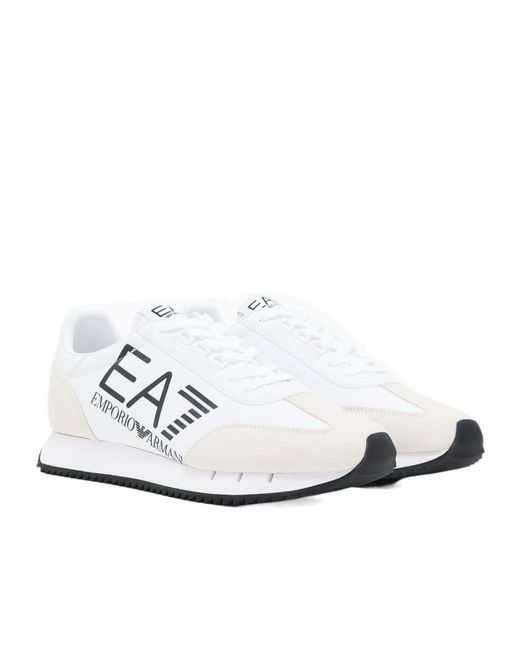 EA7 Blue Logo-Print Panelled Sneakers for men
