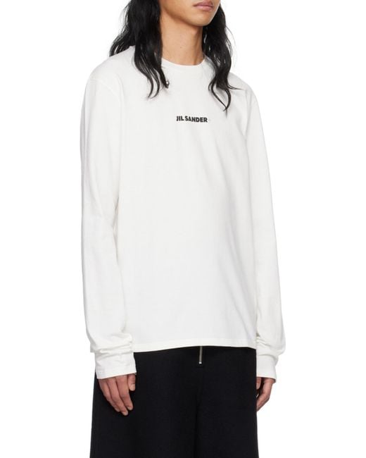 Jil Sander White Logo Printed Long-Sleeved T-Shirt for men