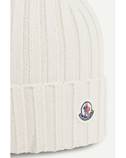 Moncler White Logo Wool Beanie