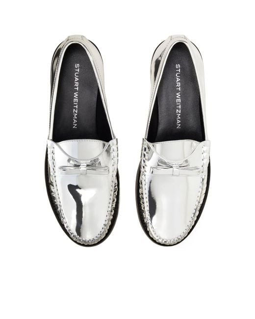 Stuart Weitzman White Lottie Bow Loafers
