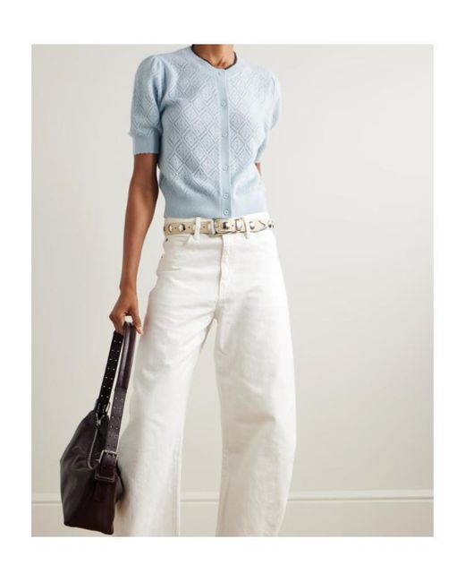 FRAME Blue The Delicate Pointelle-Knit Cashmere Cardigan