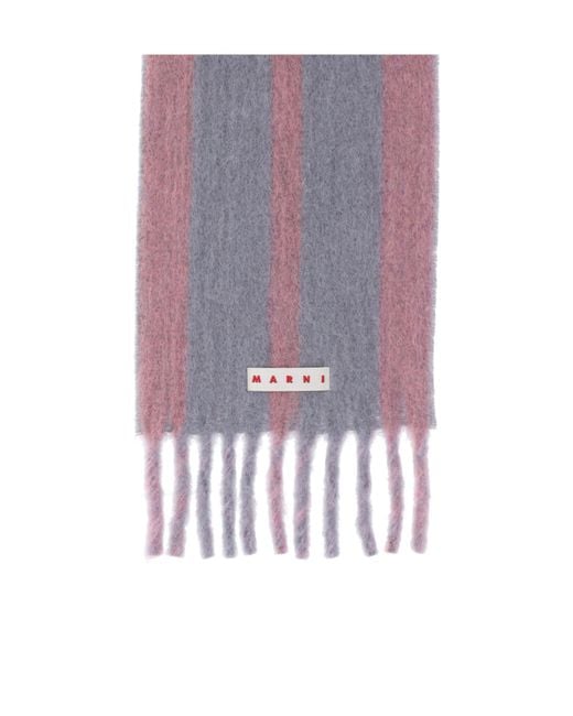 Marni Purple Striped Fringed Scarf