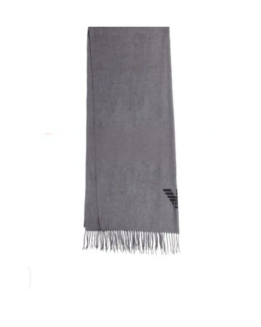 Emporio Armani Gray Logo Detailed Fringed Scarf for men