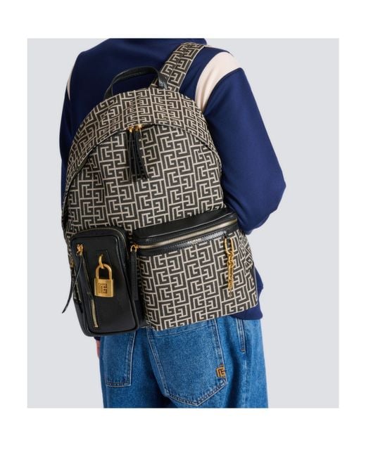 Balmain Gray Pulse Monogram Jacquard Backpack for men