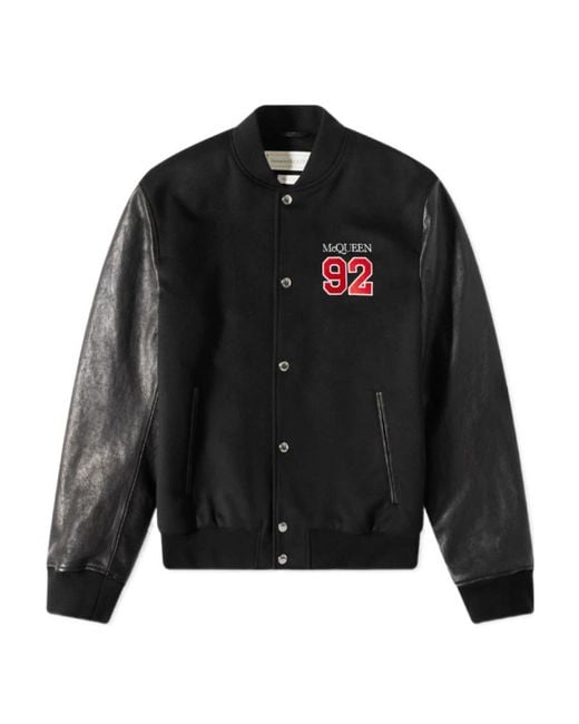 McQueen Black Logo Embroidered Buttoned Jacket for men
