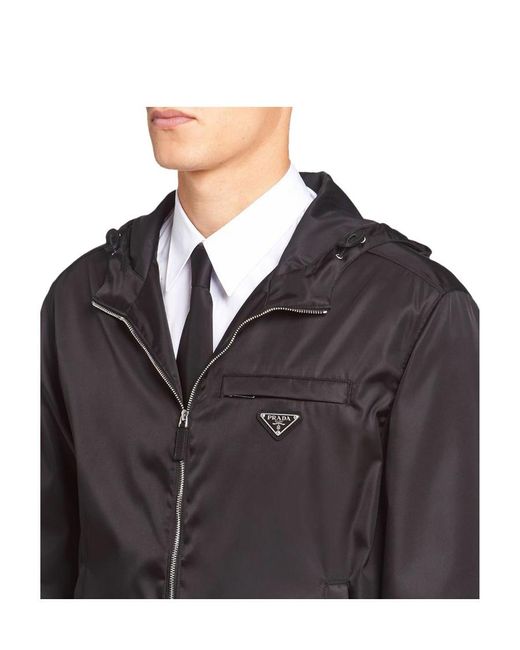 Prada Black Logo Plaque Zip-Up Jacket for men