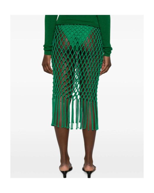 Frankie Shop Green Fringed Knit Skirt