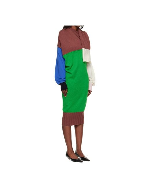 Issey Miyake Green Color-Blocked Knit Dress