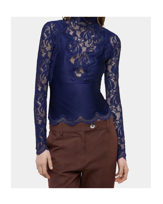Rabanne Blue Rabanne Long-Sleeve Lace Jersey Top