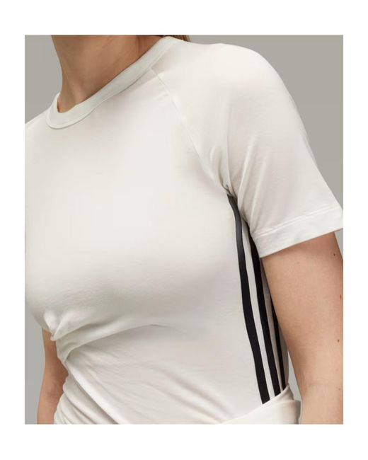 Y-3 White 3-Striped Drawstring T-Shirt