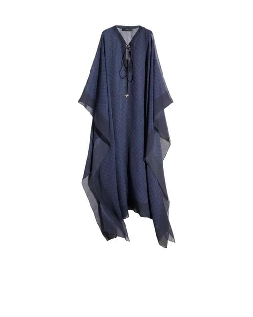 Gucci Blue Gg Silk Georgette Cape Dress