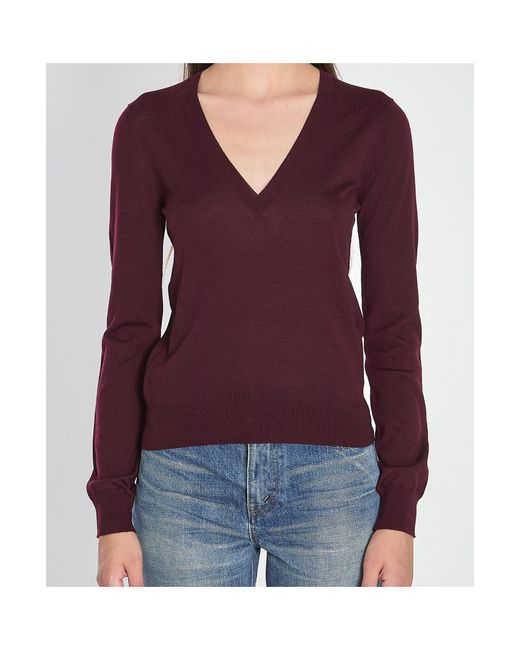 Saint Laurent Purple V-Neck Loose-Fit Jumper