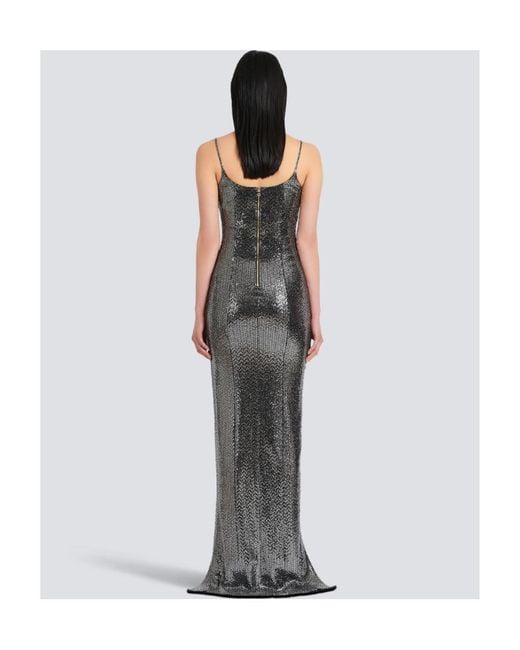 Balmain White Sequin Spaghetti Strap Dress