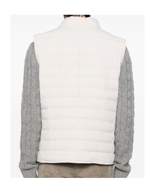 Brunello Cucinelli White Quilted Snap-Fit Fastening Vest for men