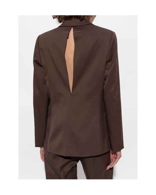 MM6 by Maison Margiela Brown Cut-Out Detailed Buttoned Blazer