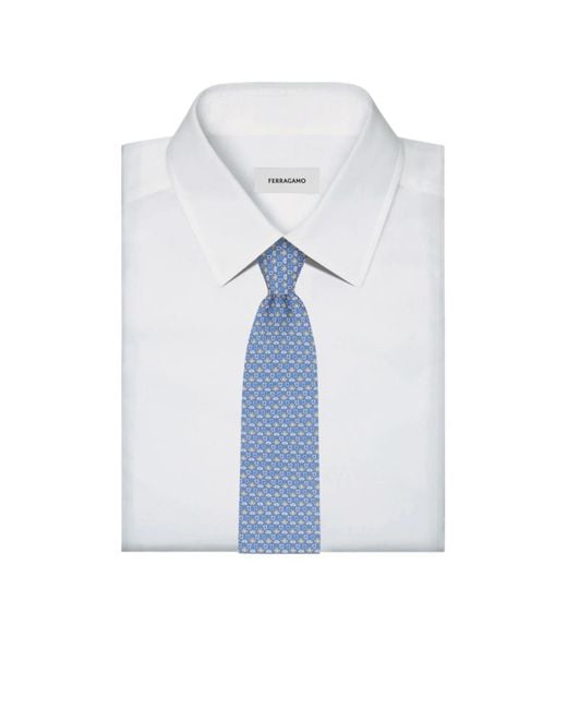 Ferragamo Blue Frog Print Silk Tie for men