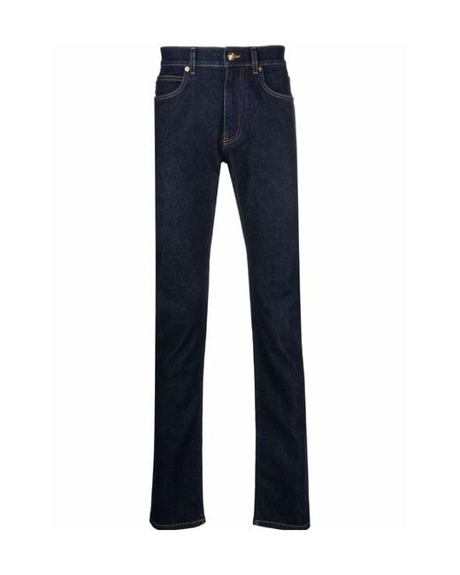 Versace Blue Logo Patch Mid Rise Jeans for men
