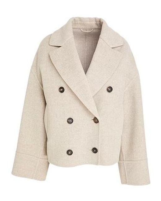 Brunello Cucinelli Natural Lapel Button Cropped Coat