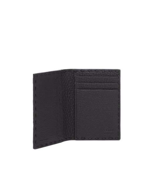 Fendi Black Logo Plaque Bifold Card Holder for men