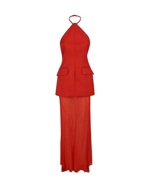 Sportmax Red Sheer Panel Halterneck Dress