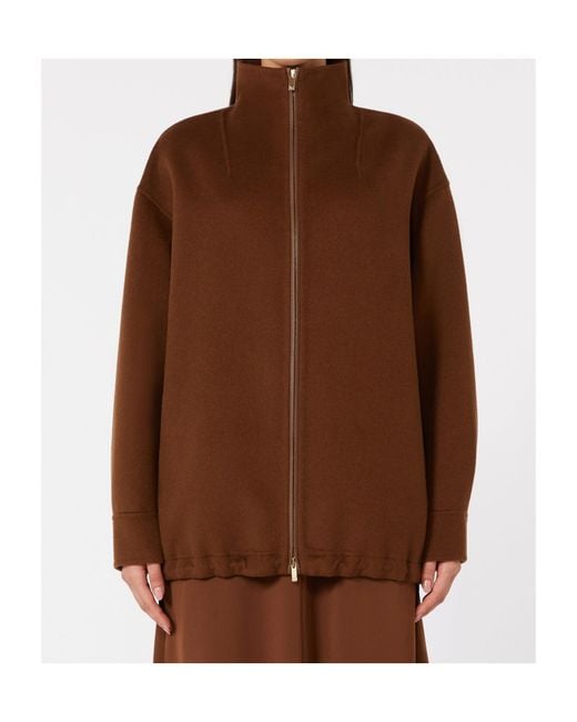 Max Mara Brown Studio Mstpino High Neck Zipped Jacket