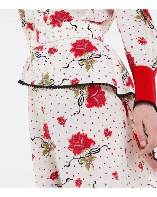 Rodarte White High-Waisted Printed Silk Crepe Midi Skirt