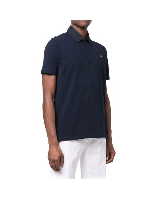 Paul & Shark Blue Logo-Patch Short-Sleeve Polo Shirt for men