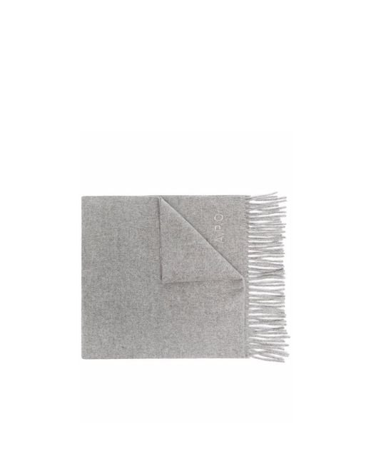 A.P.C. Gray Logo-Embroidered Fringed-Edge Scarf for men