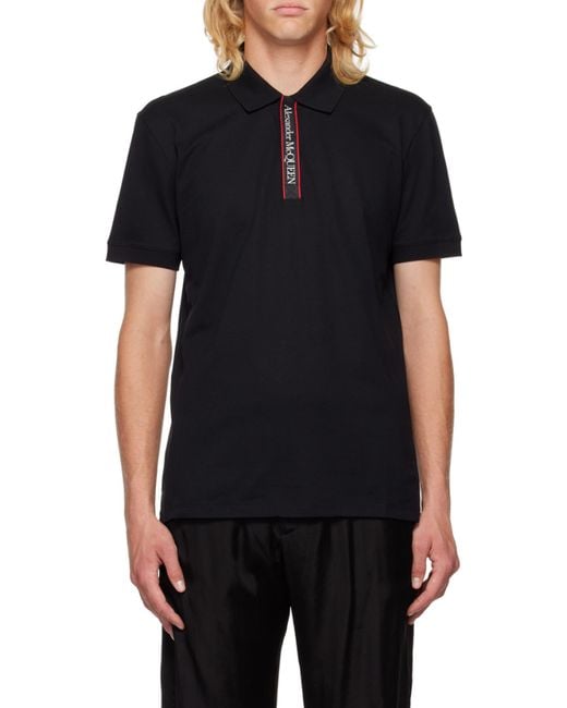 McQueen Black Logo Tape Polo Shirt for men
