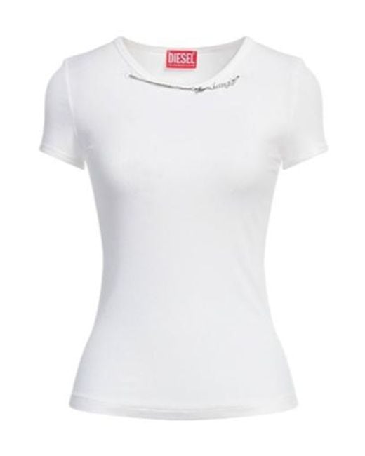 DIESEL White Solid-Color T-Shirt