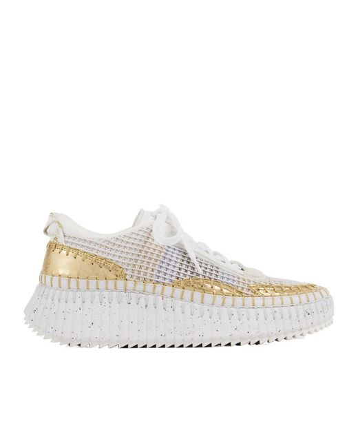 Chloé White Chloé Nama Metallic Detailed Lace-Up Sneakers