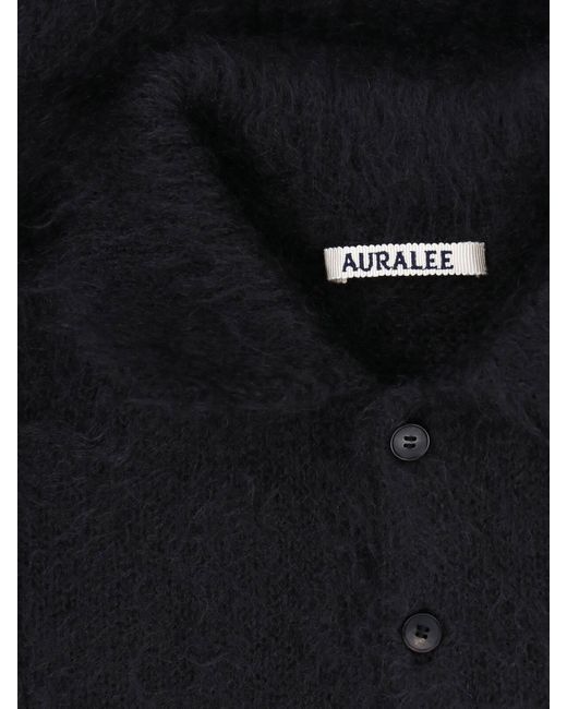 Auralee Black Fuzzy Polo Knitted Sweater