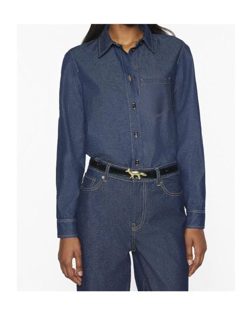Maison Kitsuné Blue Maison Kitsuné Contrast-Stitch Denim Shirt