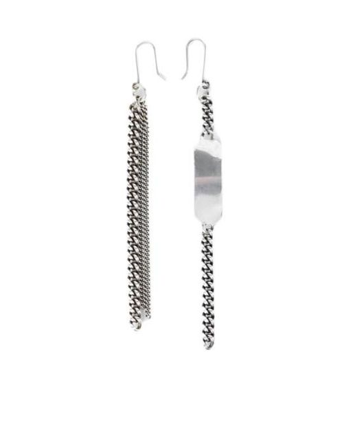 Ann Demeulemeester White Chain Rectangle-Plaque Earrings