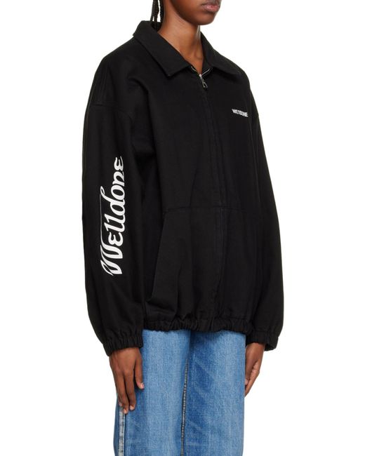 we11done Black Logo Printed Zipped Jacket for men