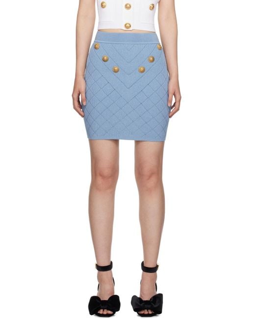 Balmain Blue Pattern-Jacquard Miniskirt