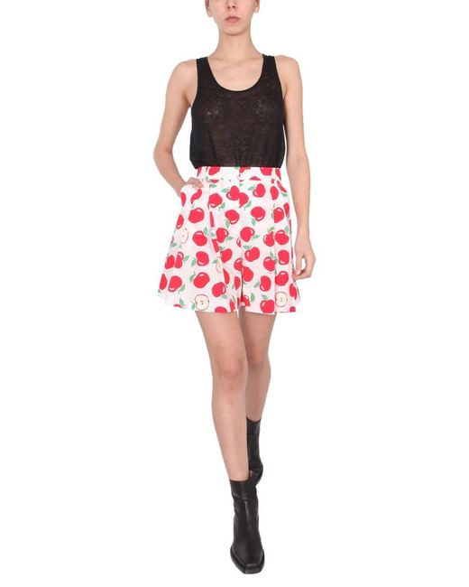 Moschino Red Boutique Apple Printed High-Waisted Shorts