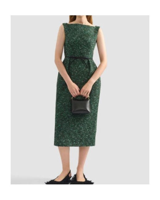 Erdem Green Tweed Belted Sleeveless Dress