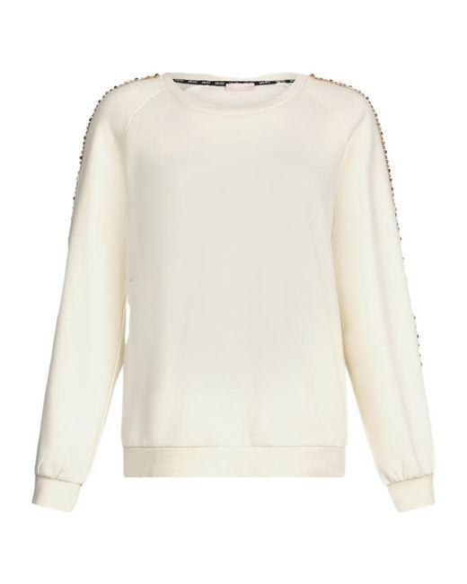 Liu Jo White Rhinestone-Embellished Crew-Neck Sweatshirt
