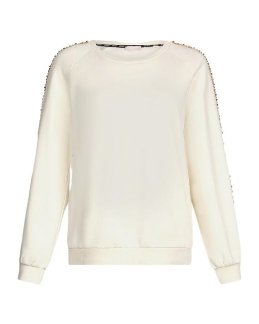 Liu Jo White Rhinestone-Embellished Crew-Neck Sweatshirt