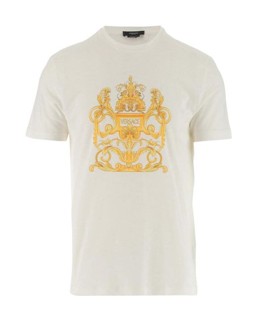 Versace White Baroque-Pattern Print T-Shirt for men