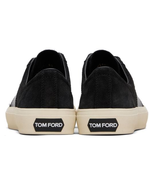 Tom Ford Black Logo Patch Lace-Up Sneakers for men