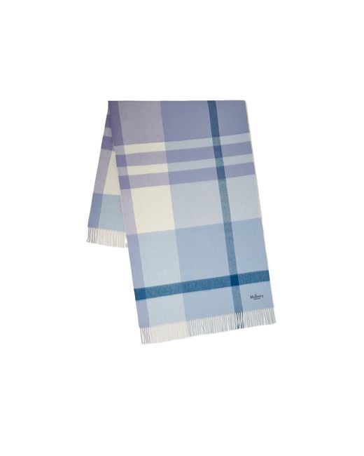 Mulberry Blue Large Plaid Wool Scarf